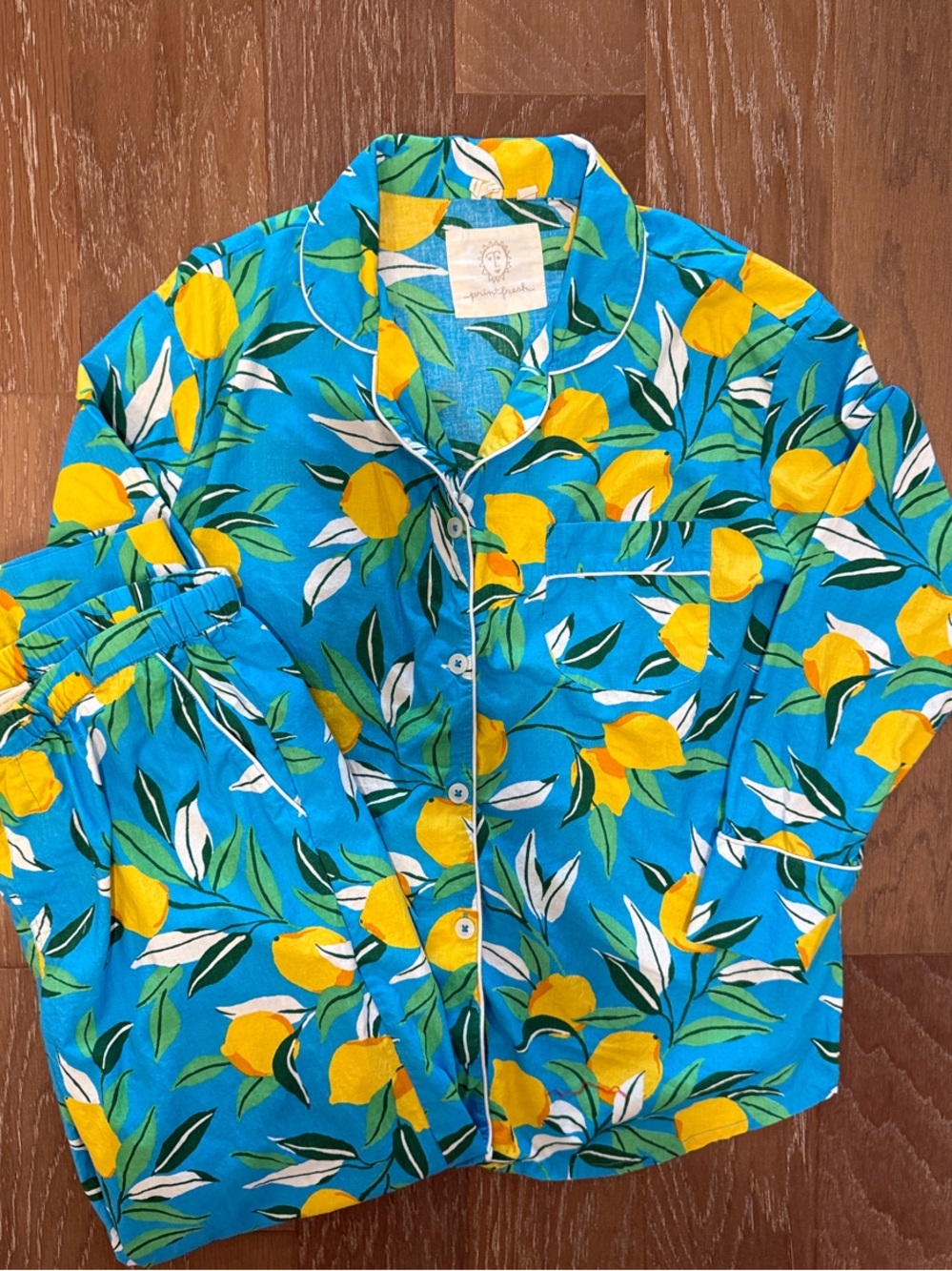 Printfresh Bright Turquoise and Yellow Lemon-Print Pajama Set Organic Cotton
